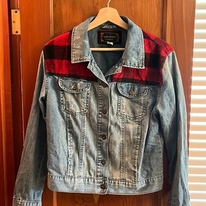 Forever 21 Denim coat with plaid patch